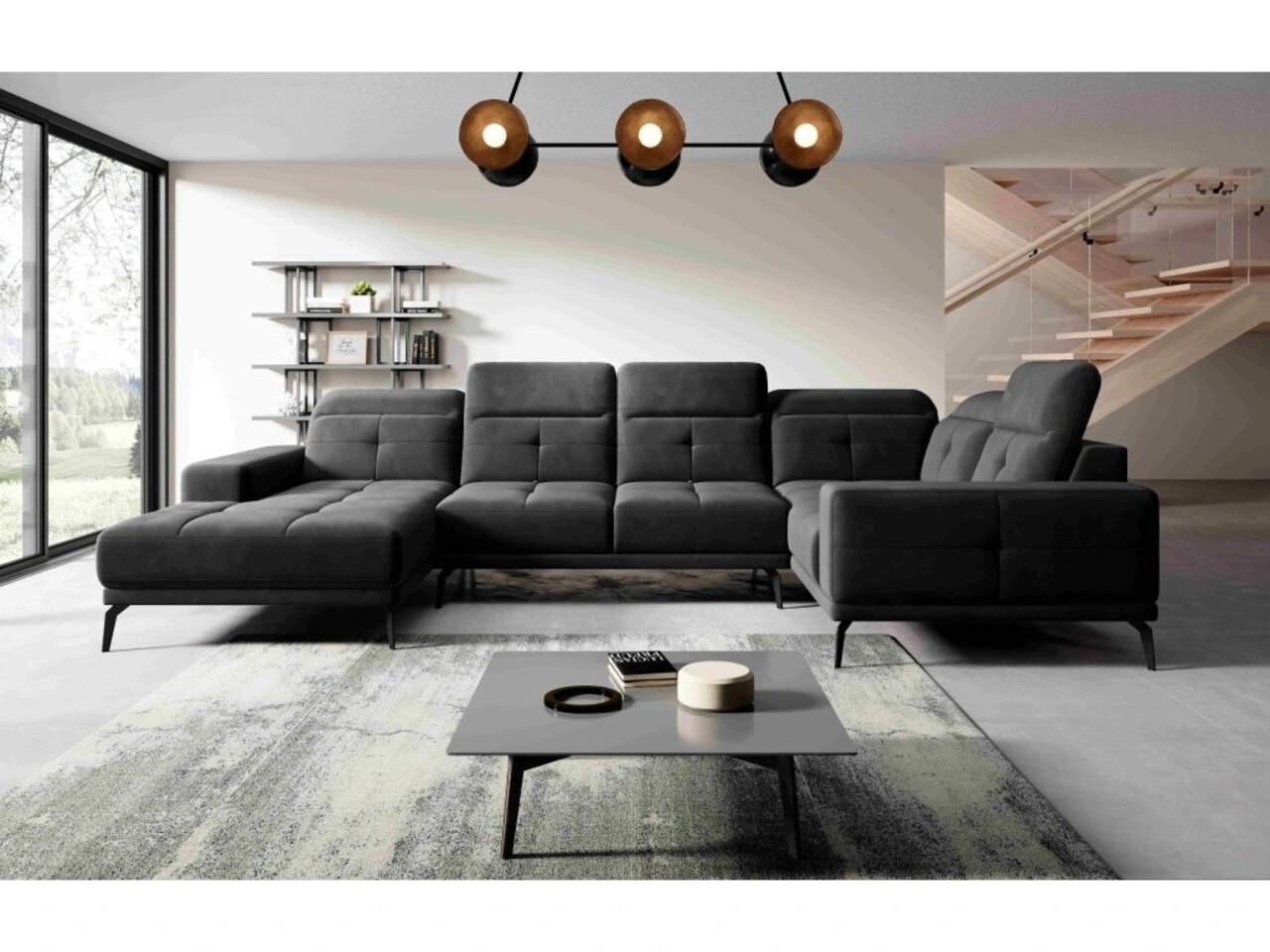 Coltar dreapta 6 locuri ELTAP, RT-10LU, Neviro, 350x201x77 cm, lemn/poliester, negru Colțare